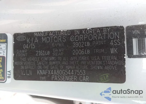 2016 Kia Forte Ex from USA, damaged, VIN KNAFX4A80G5447553